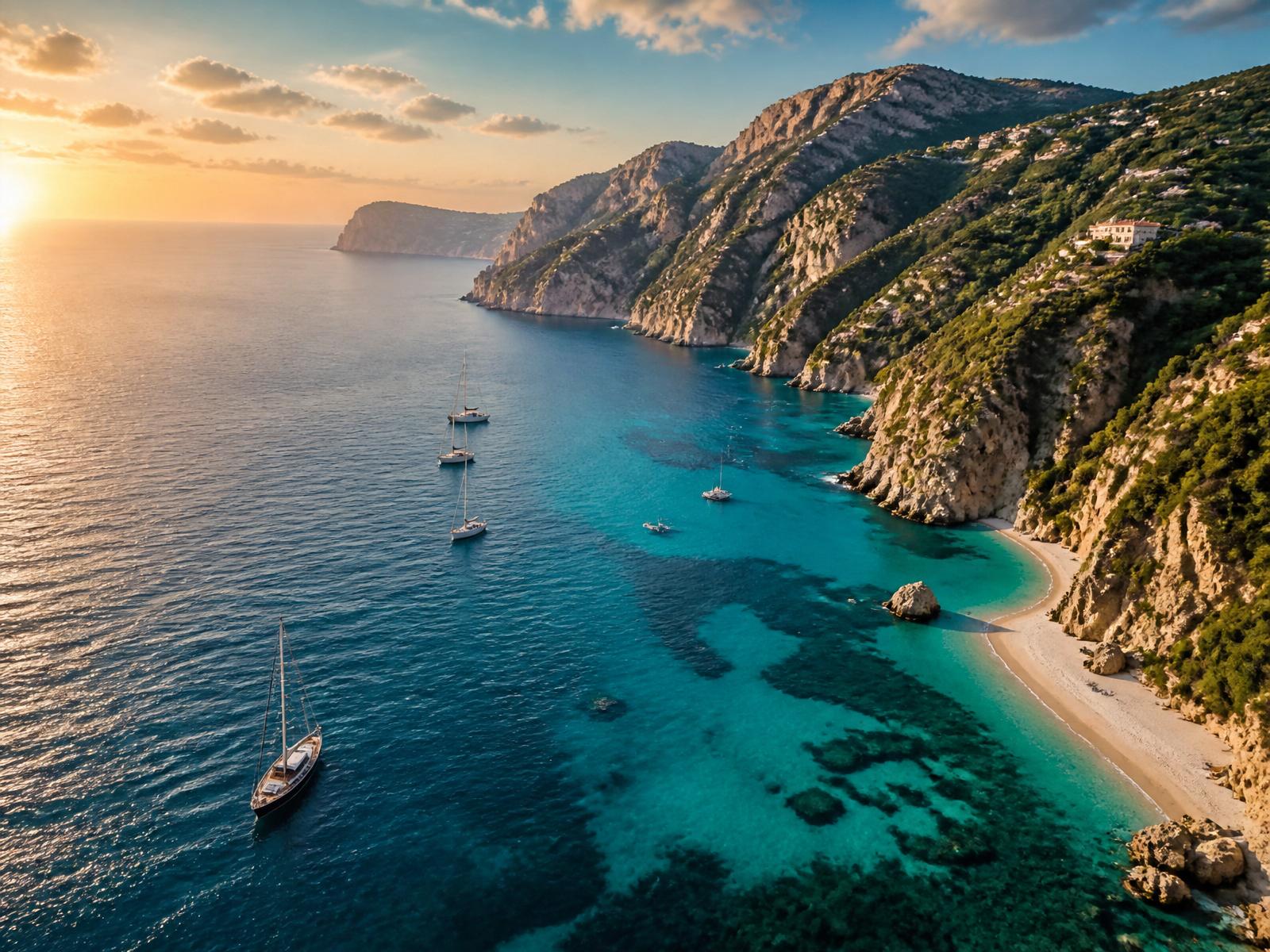 Mediterranean coastline at golden hour